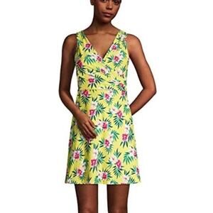 Lands’ End Swim Dress Wrap Top Skirt Yellow Tropical Floral Women’s Size 12